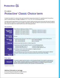 The cover of the Protective Classic Choice term at-a-glance flyer
