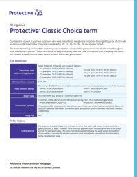 The cover of the Protective Classic Choice term at-a-glance flyer