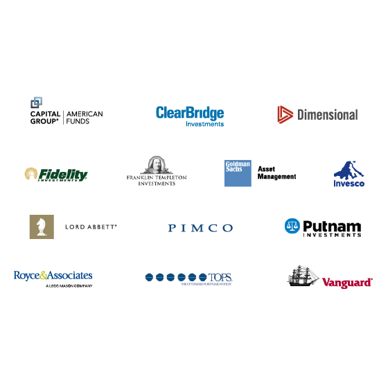 The logos of the carefully selected fund managers represented in our lineup.