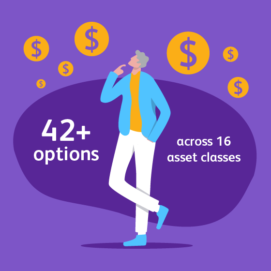 Illustration conveying access to over 42 investment options across 16 asset classes.