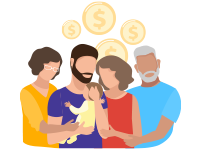 Illustration of grandparents leaving a financial legacy to children and grandchildren.