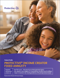 The cover of the Protective Income Creator fixed annuity product profile.