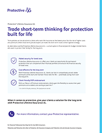 The cover of the Protective Lifetime Assurance UL short vs. long-term thinking flyer Reply